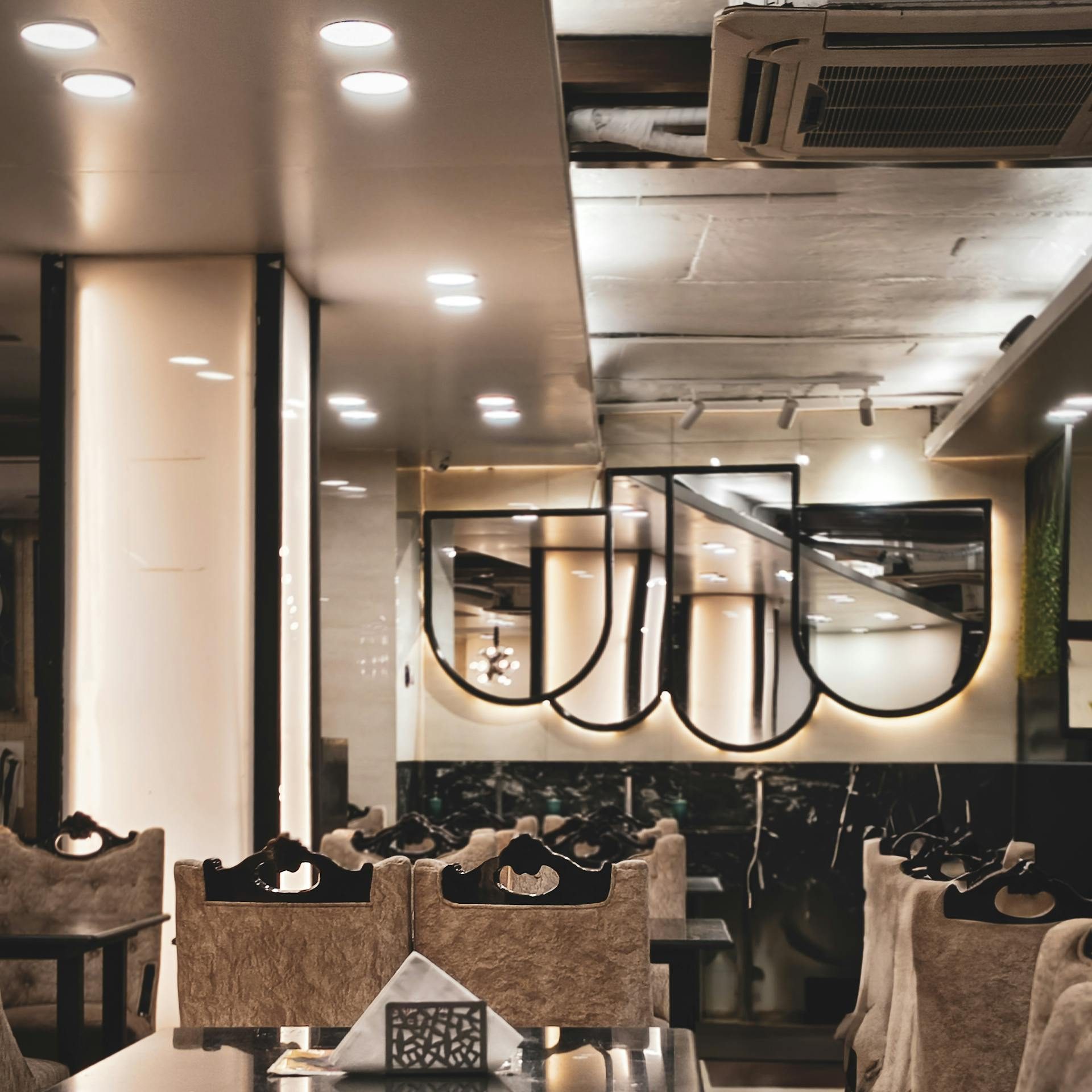 Elegant cafe interior with modern decor and cozy ambiance in Dhaka, Bangladesh.