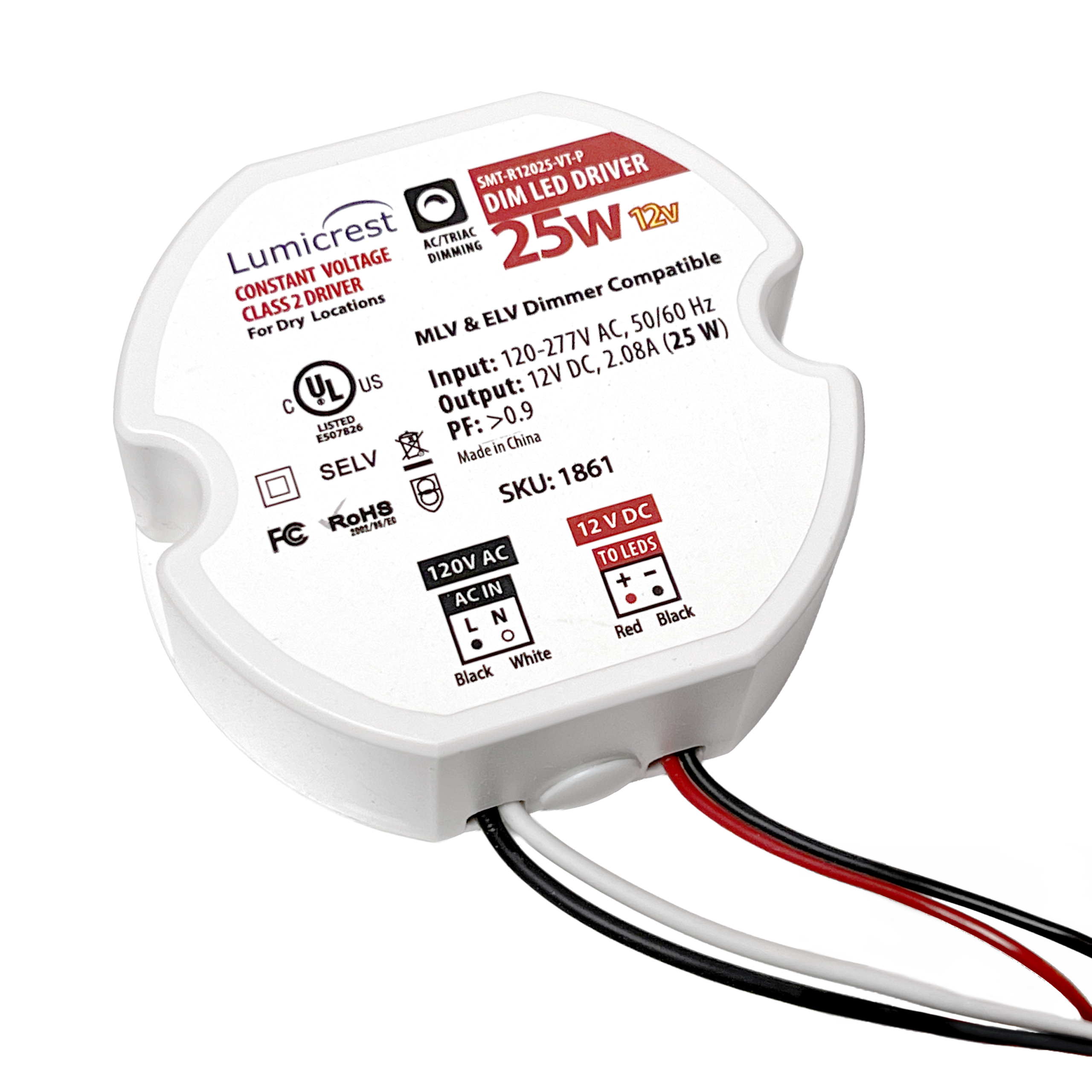 25 Watt Dimmable 12V Compact Constant Voltage Hardwire Power Supply
