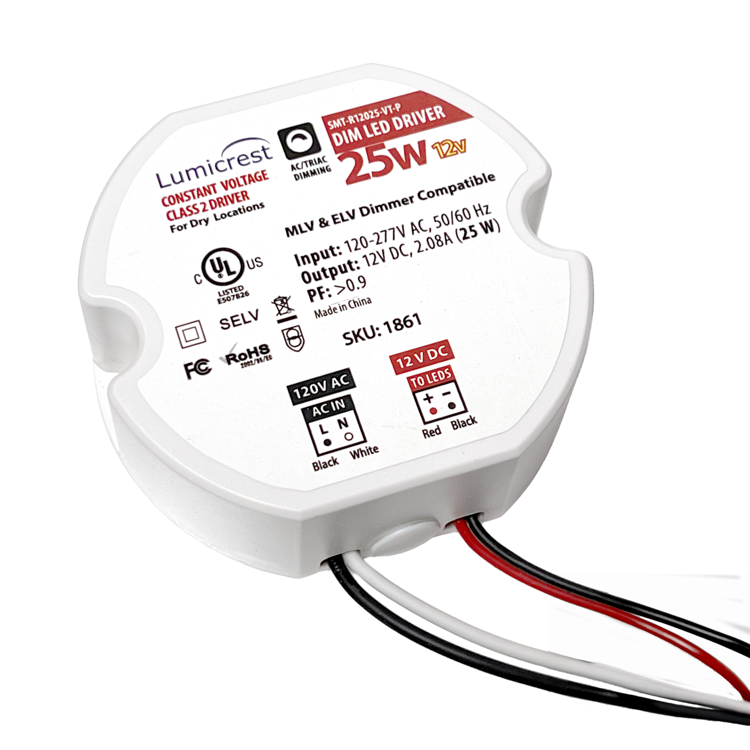 25 Watt Dimmable 12V Hardwire Constant Voltage Power Supply