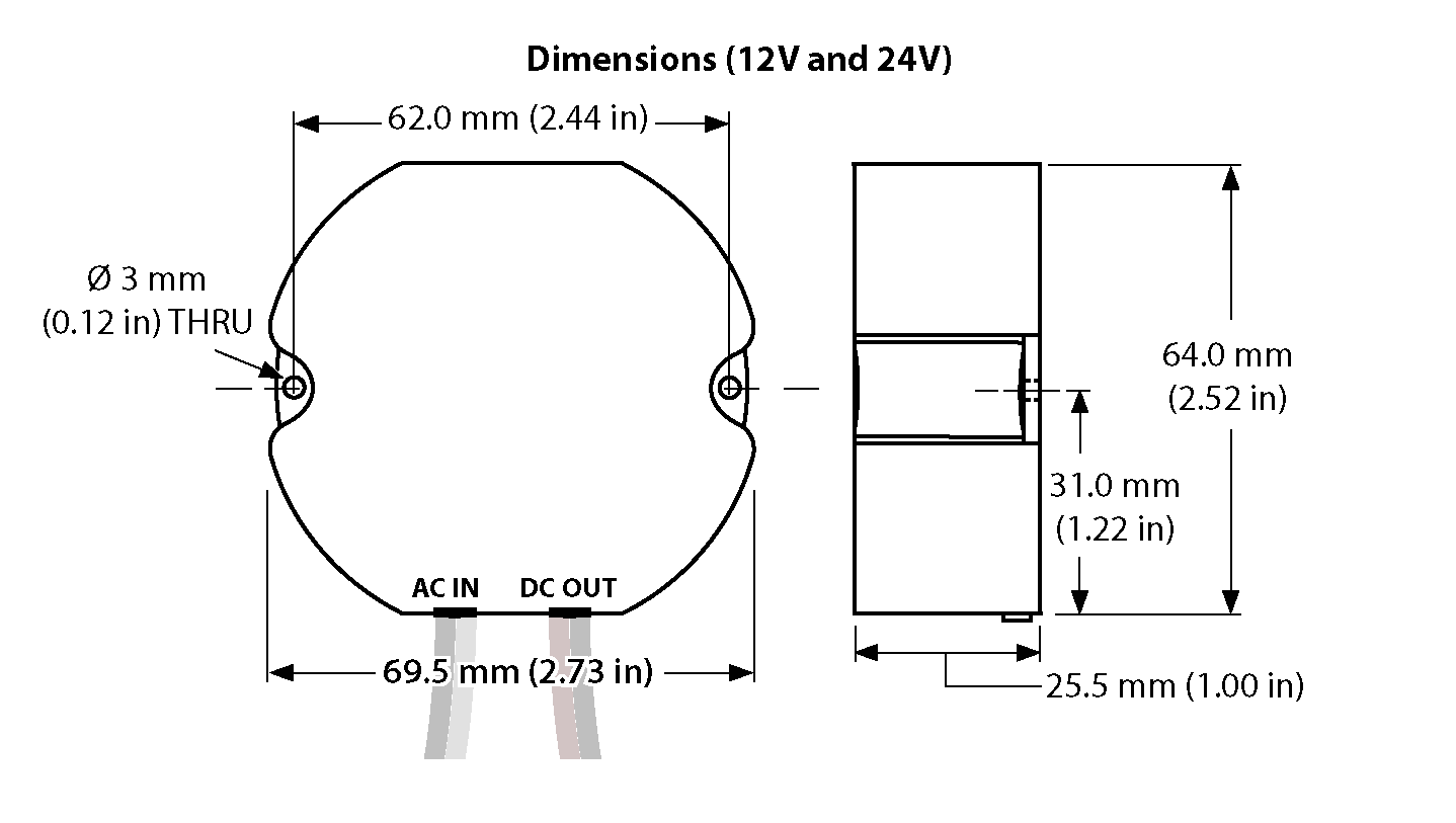 25 Watt Dimmable 12V Hardwire Constant Voltage Power Supply - Image 3